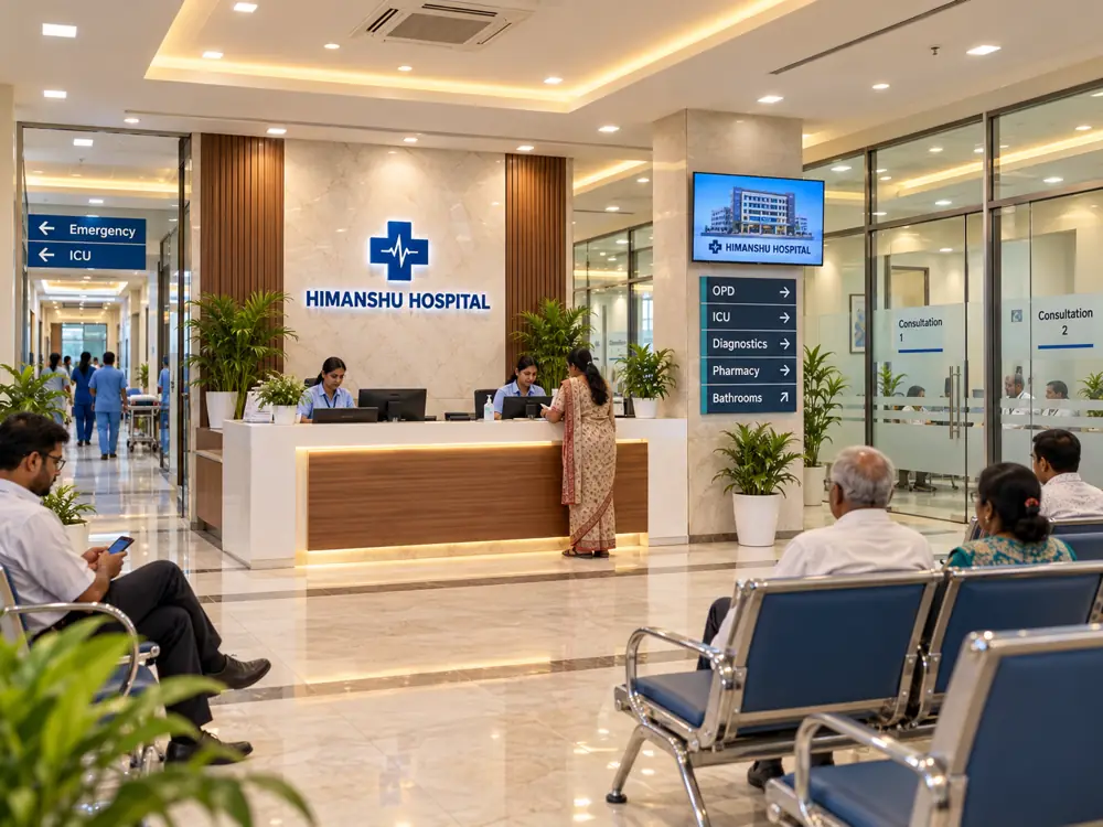 Visual depicting a hospital reception environment